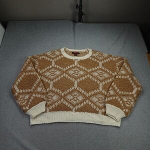 Rock & Roll Denim Sweater Womens XL Brown Boho Geometric Knit Pullover Western